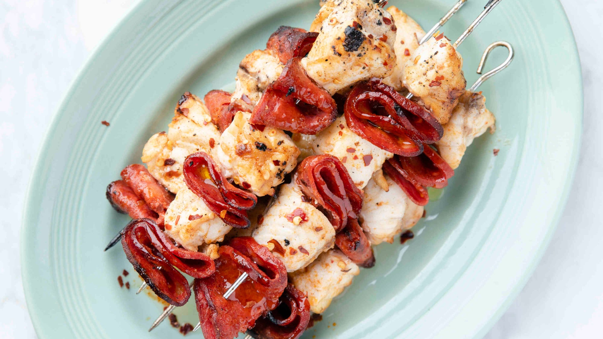 Monkfish Chorizo Kebabs